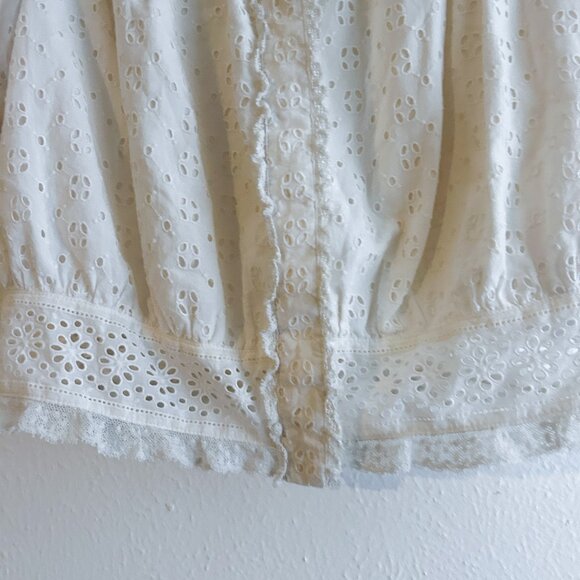 J. CREW White Button-Front Eyelet Cropped Top 100% Cotton SZ XS - Picture 5 of 6